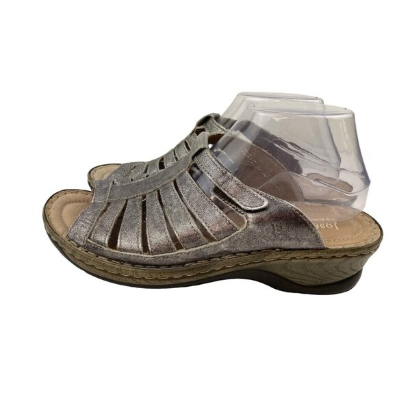 *Josef Seibel Sandals Womens 41 Metallic Silver Caged Strappy Slip On Slide Mule - Picture 7 of 11